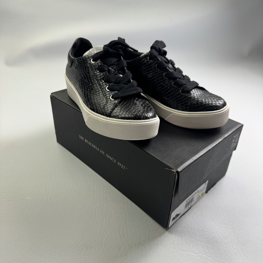 Naturalizer Morrison 2.0 Black Snakeskin Embossed Leather Platform Sneakers 5M